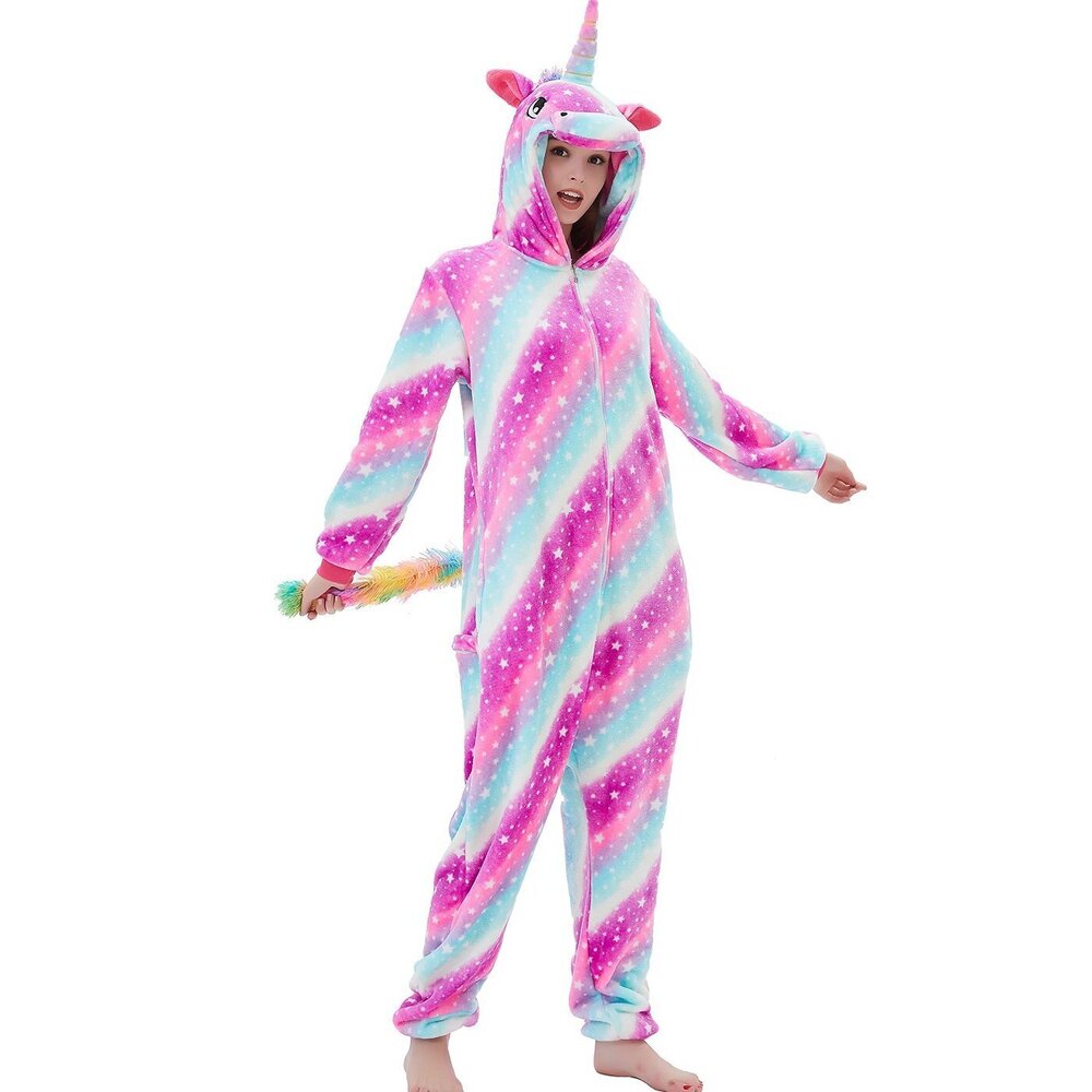 6463 Fleece Unicorn Onesie Adult Pajamas Cartoon Animal Christmas Halloween